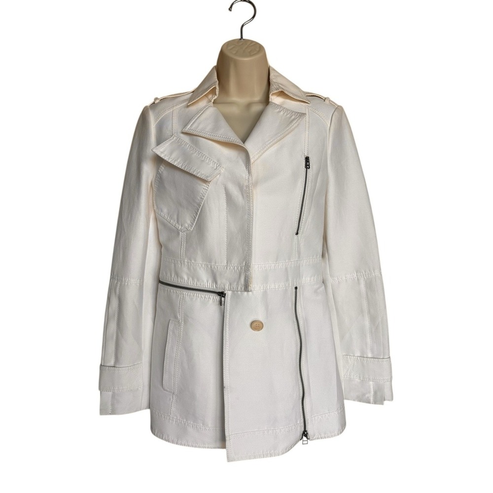 NWT BCBG MAXAZRIA RUNWAY LIAM TRENCH COAT JACKET OFF WHITE SIZE XXS MSRP $448